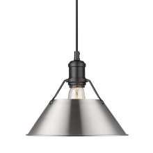 Golden 3306-M BLK-PW - Yep by Golden Lighting Orwell 1-light 10in Pendant in Matte Black and Pewter shade